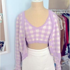 Purple Gingham Crop Top 2 Piece Set